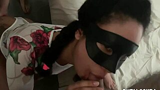 Curvy Latina Luna Dark takes big cock blowjob then rides doggystyle in intense threesome cum swallow.