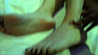The story unfolds as a woman from Spain gives footjob with her mature white feet in fetish play.