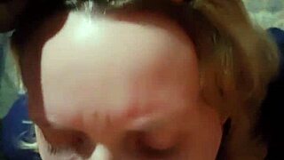 wife gets quick blowjob and intense fucking with huge creampie in shaved wet pussy