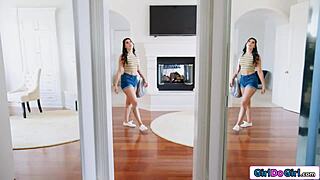 petite 18+ maid cleans naked while i watch her big tits and pussy