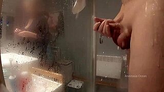 Stepmom walked into my bathroom and caught me jerking - she loves watching our pervert family fun