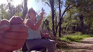 What if an exhibitionist tempts curvy milf into outdoor park fuck with deepthroat, cumshot on face, and sucking?