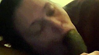 brunette milf licks balls and deepthroats big black cock. her natural tits bounce during intense midget encounter.