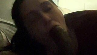 brunette milf licks balls and deepthroats big black cock. her natural tits bounce during intense midget encounter.