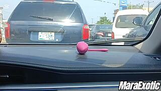horny bbw ebony milf mara exotic masturbates with vibrator in lagos traffic, squirting wet close up