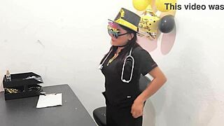 Hey, check out this hot office worker prepping her anal plug to tease those horny buttocks.