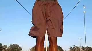 Taste The Air With Athletic Black Brunette In Dorm Workout