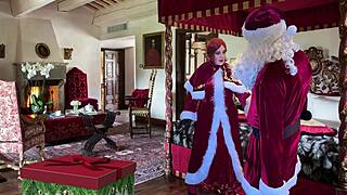 Granny Claus uses big white dildo for intense orgasm in July Christmas