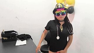 Hey, check out this hot office worker prepping her anal plug to tease those horny buttocks.