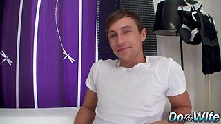 Shocked cuckold watches wife bibi fox fuck like a slut and swallow cum