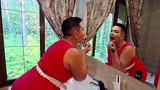 stepmom with big ass celebrates birthday with stepson deep anal and cum on face