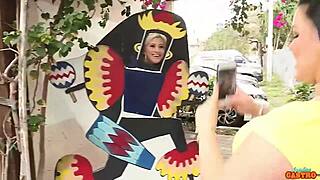 angelina castro slides her long strap-on deep inside submissive cristi ann for intense lesbian action