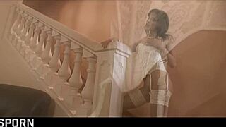 Sexy white lingerie on sensual brunette milf for romantic anal fucking!