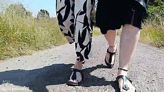 barfuß in birkenstocks in der natur says mature european in outdoor fetish