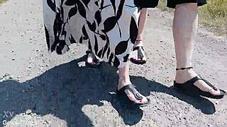 barfuß in birkenstocks in der natur says mature european in outdoor fetish