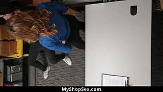 thief guy agrees to milf officer's demands in the office to go home without charges