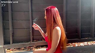 Hey, look at my big tits while I smoke outdoors, feeling so sexy as Italian MILF Artemisia Love