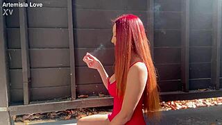 Hey, look at my big tits while I smoke outdoors, feeling so sexy as Italian MILF Artemisia Love