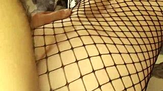 Bold Sexy beautiful 40 year wife in stockings poses for camera.