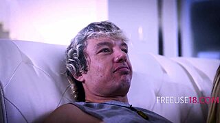 Boyfriend joins girlfriend and her mom in family free use! They fuck in threesome with old teen action during movie night marathon.