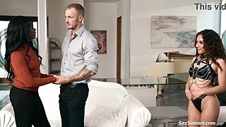 Black guy dominates petite latina milf with big cock spanking and rough bedroom sex in interracial threesome