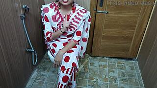 Indian teen stepson sneaks up on stepmom changing in toilet for deepthroat blowjob and cowgirl riding sex