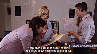 I manage the market imitating life with blonde cougar stepmom bent over in stockings during bull run freeusemadre phone sex