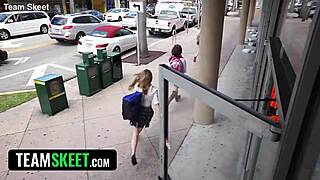 smoking hot brunette steals dress security guard removes it