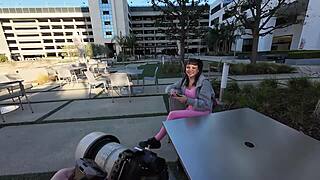 hot girl with huge tits gets tricked into riding massive cock during street photoshoot, ending covered in cum and piss 😈💦