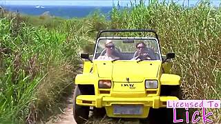 Tarra White Enjoys Licking and Eating Out Curvy Brunette Babe's Pussy at the Beach in Outdoor Lesbian Action