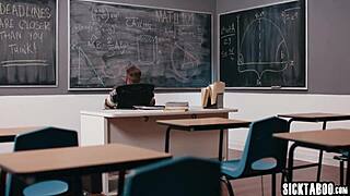 Check this out, two big ass teachers are pounding colleague with blowjobs and rough sex after catching him masturbating in wild 3some.