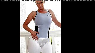 Sexy mature AI in spandex shows off big ass and pantyhose details.