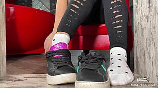 Why don't you watch goddess tease with feet in socks and barefoot under desk?