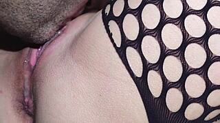 Lick Shaved Pussy Passionately Until Explosive Orgasm In Fishnets