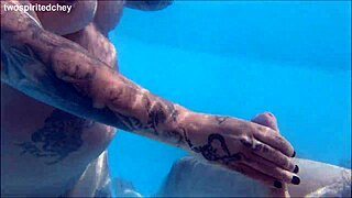 holiday threesome in the pool with big tits blonde and brunette milfs fingering wet pussies uh i mean licking