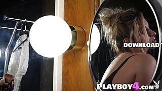 Hot blonde milf lindsay marie poses in lingerie before stripping naked to reveal big ass and tits.