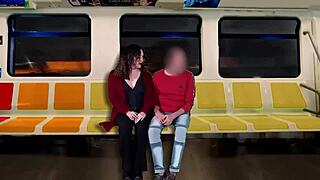 Overwhelmed with excitement as I masturbate a stranger on the train while my husband films our cuckold adventure