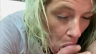 Streetwalker In Wet T-Shirt Gives Deepthroat Blowjob In Car Backseat And Swallows Cum In Mouth!