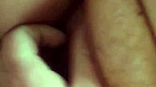 Chubby milf plays with big pussy in bathtub then sucks step son's cock deep. She rides him until cum covers her huge natural tits.