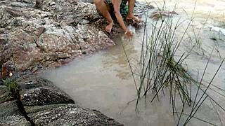 raw jungle fun with stepmom by the river in doggystyle anal!