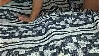 Amateur emo couple bangs doggystyle in thong panties on bed webcam.