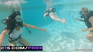 Blonde scuba vixen traps rivals in wet swimsuit revenge