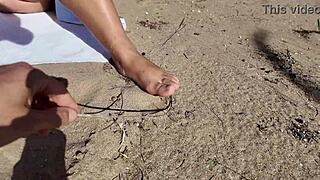 Oh man, this stranger on the nudist beach... he's got me flashing my big ass and natural tits in public, like totally naked!