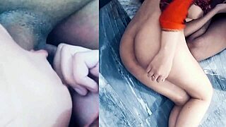 Stepbrother Boldly Inserts Penis in Stepsister's Mouth Then Stands to Fuck Her Until Cumming on Skinny Ebony Body