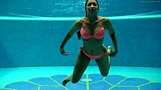 hungarian brunette babe sazan cheharda teases with big ass tits in underwater pool shower solo