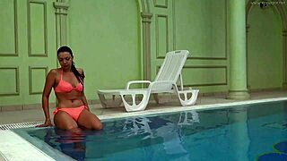 hungarian brunette babe sazan cheharda teases with big ass tits in underwater pool shower solo