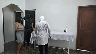 Perverted doctor fucks female patient doggystyle in office