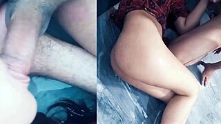 Stepbrother Boldly Inserts Penis in Stepsister's Mouth Then Stands to Fuck Her Until Cumming on Skinny Ebony Body