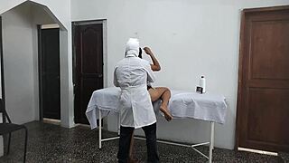 Perverted doctor fucks female patient doggystyle in office