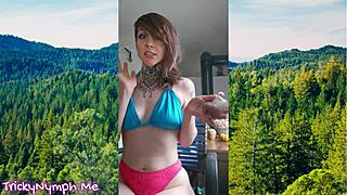 brunette curvy milf starts new with sensual bikini shaving her shaved natural tits body